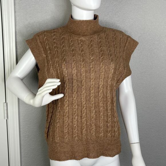 Cupcakes & Cashmere Sweater Vest High Neck Cable Knit Brown Size M0 - Picture 1 of 5